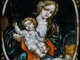 une image d'une peinture représentant une femme tenant un bébé sur ses genoux