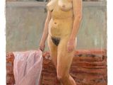 tableau représentant une femme nue debout devant un miroir dans une pièce