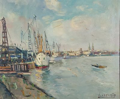 Léopold LECOMTE (1890-1963). 'Le Port de Bordeaux', Huile su…