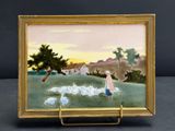 une image représentant un tableau où l'on voit une femme et des oies dans un champ