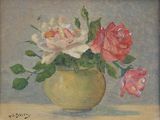 une peinture de fleurs dans un vase sur une table
