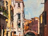 tableau représentant un canal à Venise, en Italie, avec un pont en arrière-plan
