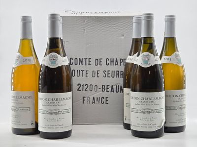 three bottles of wine are sitting in front of a box