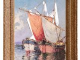 an image of a painting of a sailboat in a body of water