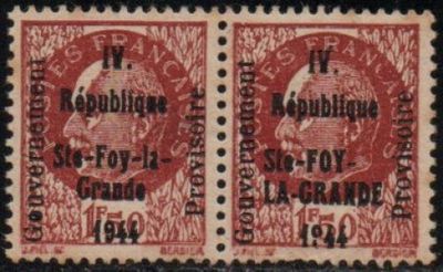 two red and black postage stamps with a picture of a man and woman