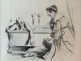 dessin représentant une femme assise dans une baignoire à côté d'un homme dans une baignoire