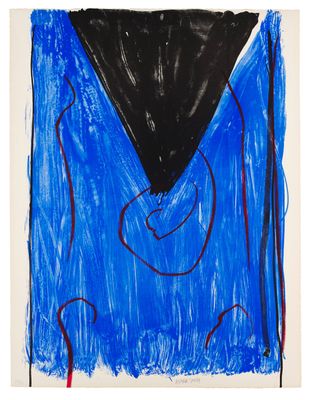 an image of a blue and black painting with a black triangle