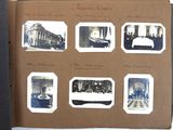 an open book with pictures of people and buildings on it