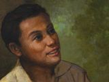 tableau représentant un jeune homme vêtu d'une chemise marron sur fond vert