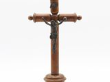 wooden crucift with jesus on the cross on a white background