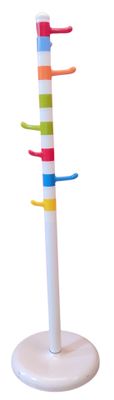a multicolored toothbrush holder on a white stand
