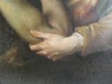 un tableau représentant une femme tenant un chat sur ses genoux