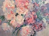 a painting of flowers in a vase on a table