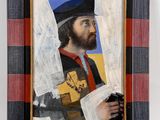 painting of a man with a beard and a hat holding a book
