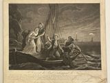 a drawing of a woman on a boat with other people