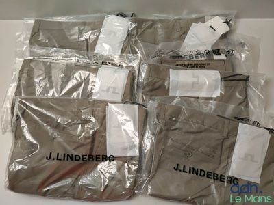 several bags of clothing are sitting on a white table