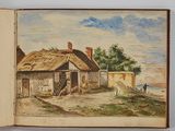 an old book with a painting of a house on the cover