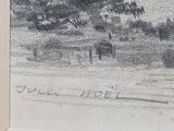 drawing of a tree in a field with a sky in the background