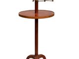 a wooden table with a lamp on top of it