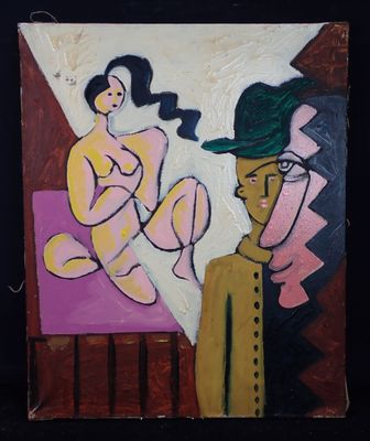 une image représentant un tableau où l'on voit un homme et une femme assis sur un lit