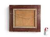 an old picture frame with a rope hanging from it ' s side