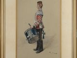 painting of a man in uniform with a drum in his hand