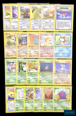 Les cartes Pokémon sont alignées sur un fond noir.