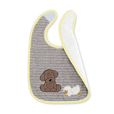 STERNTALER - Bavoir bébé - Rayures gris et blanc - Broderies…