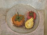 un tableau représentant une assiette de fruits posée sur une table