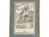 painting of a man riding a horse with a woman on the back