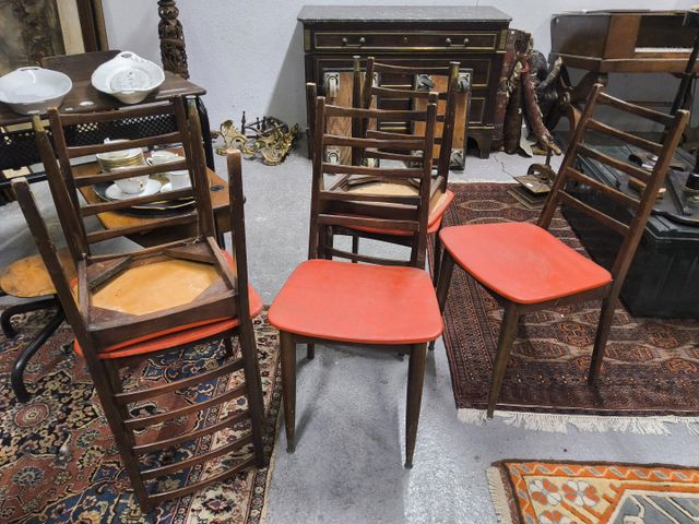 Lot de 6 chaises vintage assise simili cuir rouge