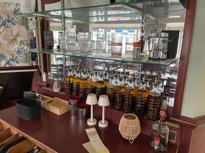 a bar with a lot of bottles of liquor on it