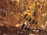une peinture représentant un homme sur le flanc d'une montagne