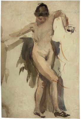 une image représentant un tableau d'une femme nue tenant quelque chose dans la main