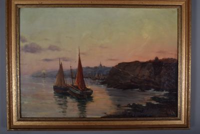 une peinture représentant un voilier sur un plan d'eau