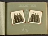 two old photos of men standing in front of an open book
