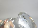 une personne tenant dans sa main une figurine en verre transparent