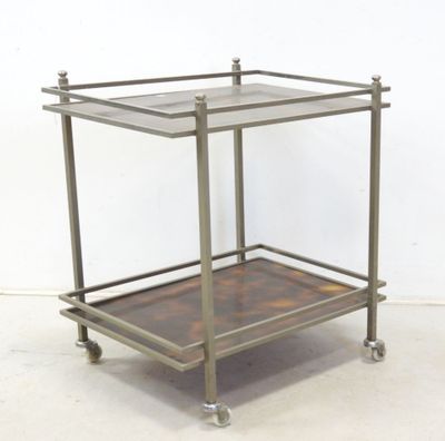 an image of a metal and glass serving cart