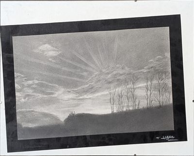 a black and white picture of a landscape with trees