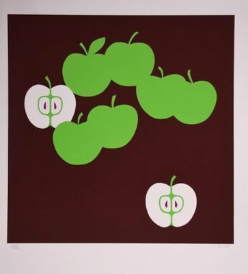 a picture of a picture of apples on a brown background