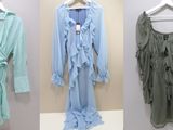 three different pictures of a woman ' s clothing hanging on a hanger