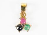 a close up of a gold plated pendant with multi colored stones