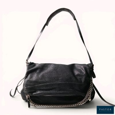 an image of a black purse with a chain strap