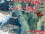 a painting of pink flowers in a vase on a table