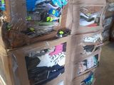 a large cart with many boxes on it in a warehouse
