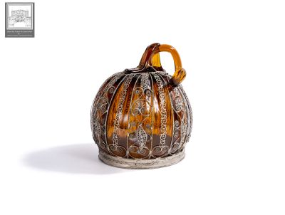 MURANO, petite citrouille en verre ocre à armature en métal …