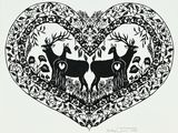 un dessin en noir et blanc représentant deux cerfs formant un cœur