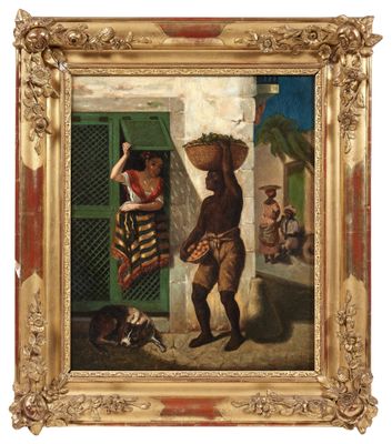 une image représentant un tableau où l'on voit un homme portant un panier sur la tête