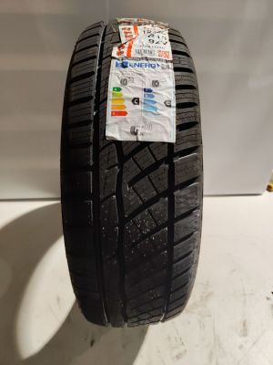 a close up of a tire with a sticker on it