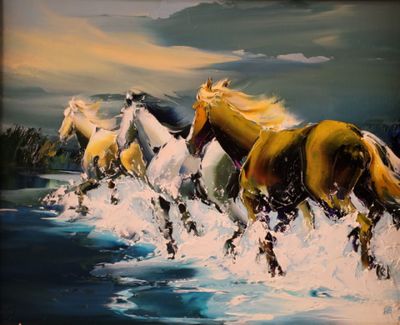 Ecole moderne "chevaux galopant dans l'eau".